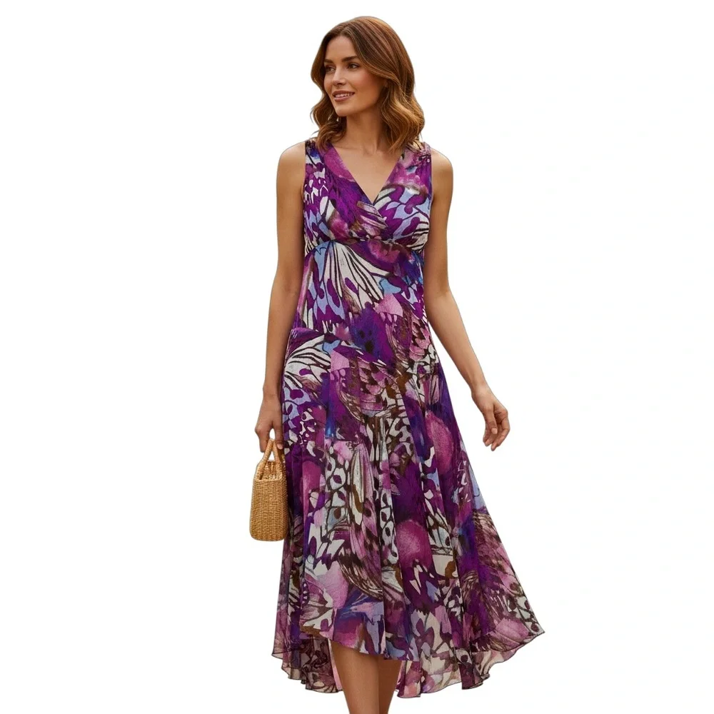 Rabbit Rabbit Rabbit Purple Floral Asymmetrical Dress V-Neck Fit Flare Sz 12 - Picture 14 of 14